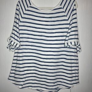 Jane and Delancey Women’s Navy and White Striped Short Sleeve Tie-Sleeve Top